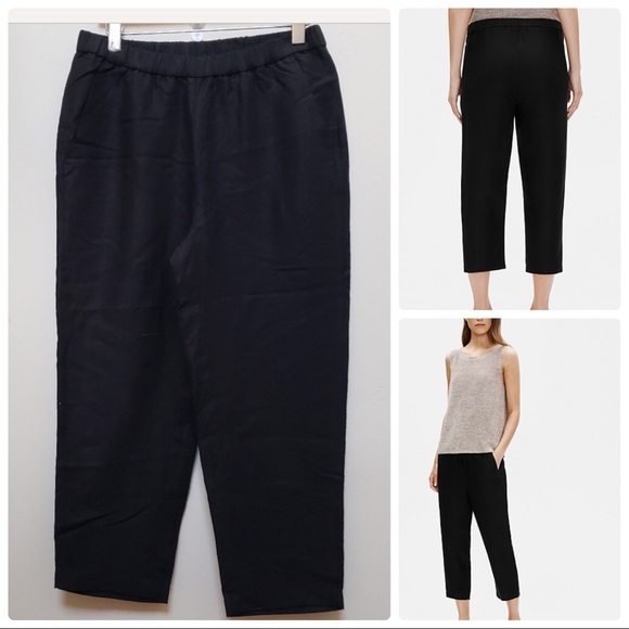 NWT Eileen Fisher Black Tencel Organic Linen Slub Crop Pant See Description - Picture 11 of 11